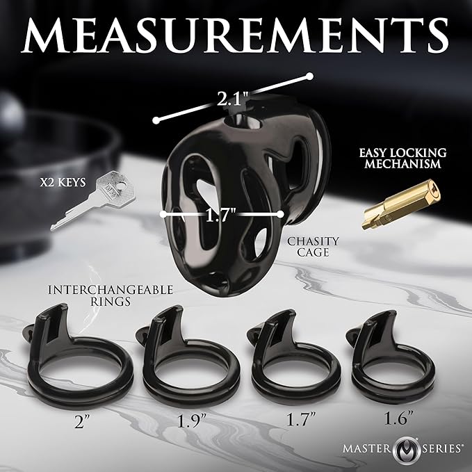 Master Series Hard Stop Double Ring Chastity Cage - Black