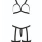 Kitten Teaser Strappy Open Cup Bra & Open Panty w/Leg Straps Black O/S