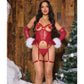 Metallic Stretch Scallop Lace and Mesh Bustier w/Thong - Red LG