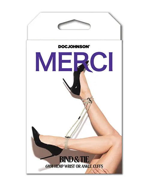 Merci Hogtie - Bind & Tie Wrist or Ankle Cuffs -  6 mm Hemp -Black Doc Johnson