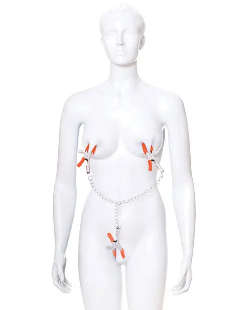9's Orange is the New Black Triple Your Pleasure Clamps & Chain Icon Brands INC