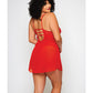 Galloon Lace & Fine Mesh Babydoll & G-String Red 1X