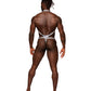 Snaked Metallic Coated Shoulder Sling Harness Thong Silver/Black S/M