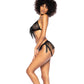 Fringe Halter Top & Open Back Bottom w/Front Zipper Black S/M