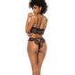 Lace Bralette & Thong Panty w/Lace Up Back Black S/M