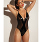 FETISH Finesse Soft Cup Vinyl & Mesh Teddy w/Barbell Black 1X/2X