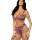 Evrice Lace and Mesh Underwire Bra w/Thong - Purple S/M