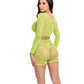 Pink Lipstick Leaf it to Me Long sleeve Crop Top & Short Green O/S
