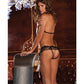 Rene Rofe Lace Peek a Boo Bra & Crotchless Panty Set Black S/M